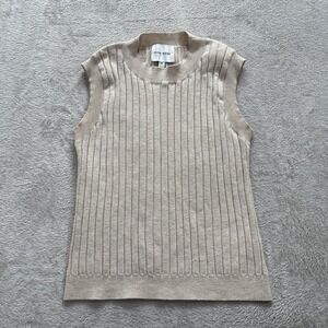 Pink Rose Women XL Ribbed Knit Sleeveless Mock Neck Sweater Vest Top Preppy